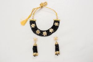 Fancy Black beaded CZ-Stone Choker Necklace set