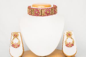 Traditional Ruby Red Choker Necklace Set