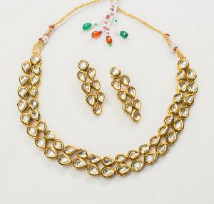 Two Line Kundan Golden Polish Necklace Set