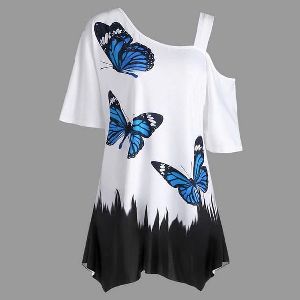 Butterfly Print Off Shoulder Top