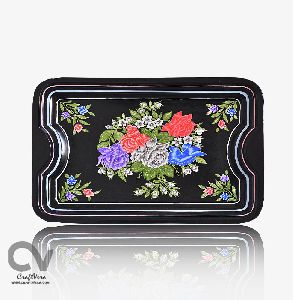 Enamelware Hand Painted  Stainless Steel Serving Tray