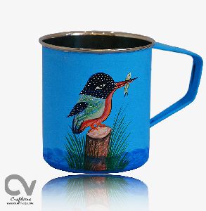 Hand Painted Enamelware Stainless Steel Azure Kingfisher Mug