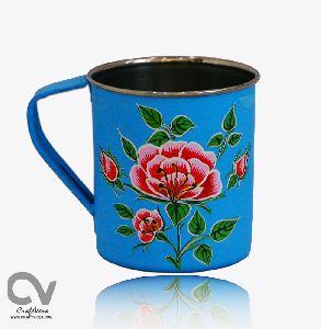 Hand Painted Enamelware Carnation Floral Mug