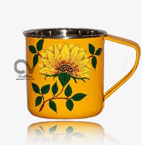 Hand Painted Enamelware Stainless Steel Sunflower Mug