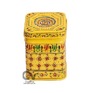 Hand Painted Enamelware Stainless Steel Tea Caddy Yellow