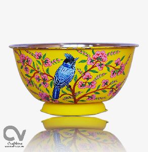 Hand painted Enamelware Woodpecker Bowl