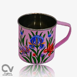 Hand Painted Enamelware Stainless Steel Violet Floral Mug