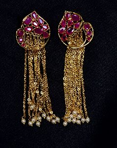 Antique Design Pink CZ Long Earring
