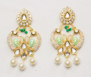 Exquisite CZ with Kundan Cyan Color Earring