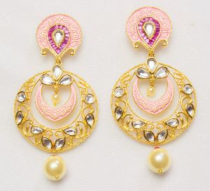 Fancy Baby Pink Color Kundan Earring