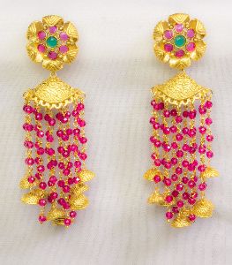 Floral Design Gold Plated Beaded Earring