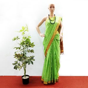 GiTAGGED Udupi Parrot Green with Butta Pure Cotton Saree