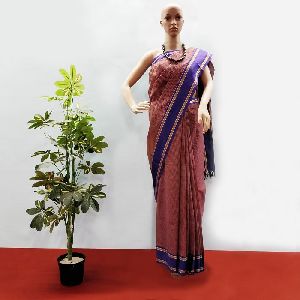 GiTAGGED Udupi Purple-Brown Small Checks Pure Cotton Saree