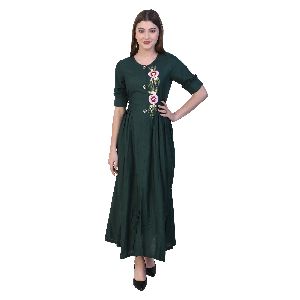 Solid Embroidered A-Line Ethnic Dress
