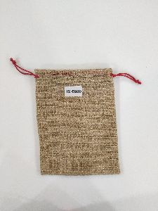 JUTE POUCH BAG WITH RED DRAWSTRING