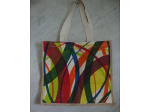MULTI-COLOUR PRINTED JUTE BAG WITH TAPE HANDLE