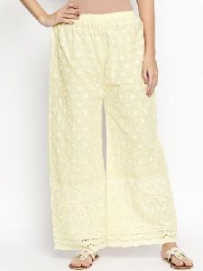 Cotton Chikan Embroidery Palazzo Pant for Woman