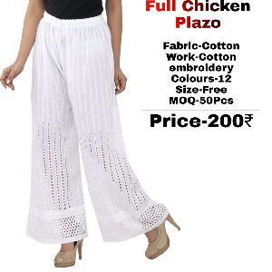 Cotton Chikan Palazzo Pant For Ladies