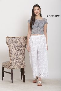 Cotton Full Chikan Palazzo Pant for Ladies