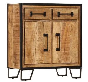 25.6x11.8x27.6 Inch Solid Mango Wood and Steel Storage Cabinet