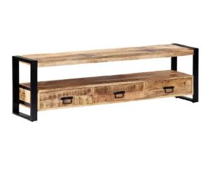 59.1x 11.8x17.7 Inch Solid Mango Wood and Powder Coated Steel T.V Stand