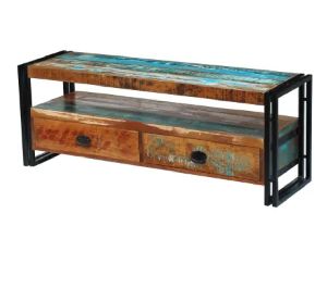 Solid Reclaimed Wood and Steel Frame T.V Stand