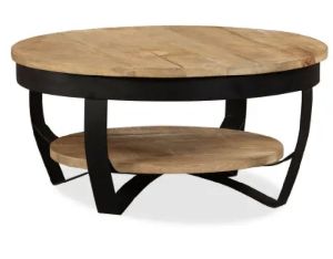 Solid Rough Mango Wood and Powder Coated Steel Legs Center Table