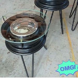 Tire Rim Table With Glass Top, Size : Multisizes