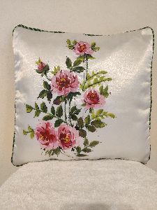 Flower Design Hand Painted And Embroidered Cushion Cover
