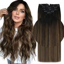 7 Set Caramel Brown Ombre Seamless Clip in Extensions