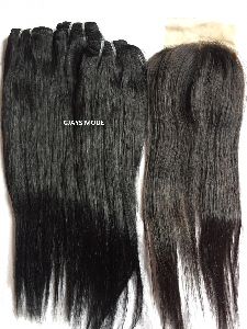 4X4 Transparent lace closure with straight human hair bundles