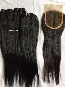 Straight human hair with matching closure and frontal