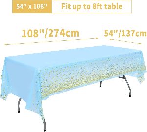 HIPPITY HOP PLASTIC BLUE & GOLD POLKA DOT PRINTED TABLE COVER (SIZE - 54*108) COVERS TABLE UPTO 8FT