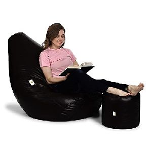 Black Beans Filled Affluence Bean Bag with Footstool