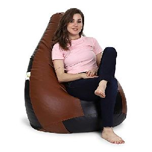 Brown and Tan Beans Filled Luxury Bean Bag with Footstool