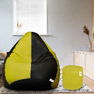 Yellow and Black Beans Filled Luxury Bean Bag with Footstool
