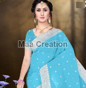 Silver Booti Silk Embroidered Saree