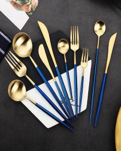 Ava Blue and Gold Modern Cutlery