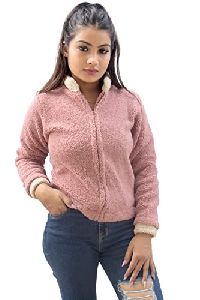 LOMOOFY WOMENS WINTER STYLISH CROP TOP WITH ZIPPER PINK AND BROWN