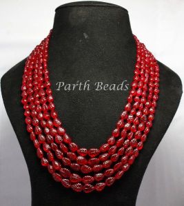 5 Strand Ruby Carving Necklace