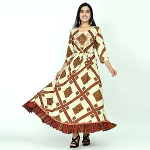 Off-white & Brown Frill Gown with Handwork and Belt