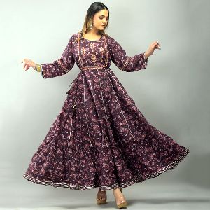 Purple Printed Full Length Anarkali Gown