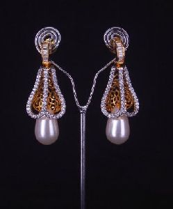 Pearl Drop Cz Earrings