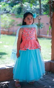 Embroidered Top With Girls Lehenga And Dupatta