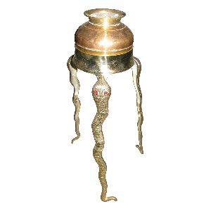 Abhishek Copper Pot With Tripod Brass Stand 15 Inches 918 Grams A4907-04