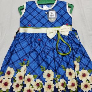 Kids Cotton Frock, white touch blue print frocks