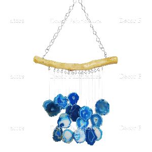 Blue Agate Stone Wind Chime with Wooden On the Top