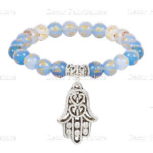 Blue Onyx Elastic Stone Bracelet with Hamsa Charm