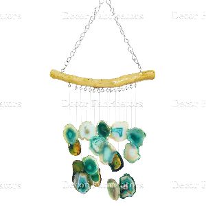 Green Agate Stone Wind Chime with Wooden On the Top
