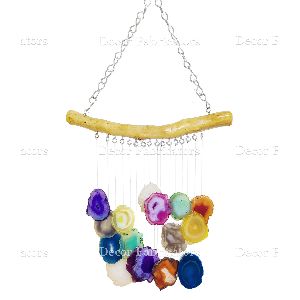 Multicolor Agate Stone Wind Chime with Wooden On the Top